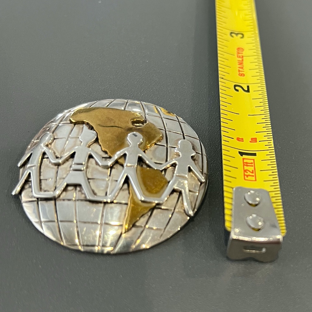 Taxco Mexico Sterling Silver 925 Copper Brooch - World People 45$